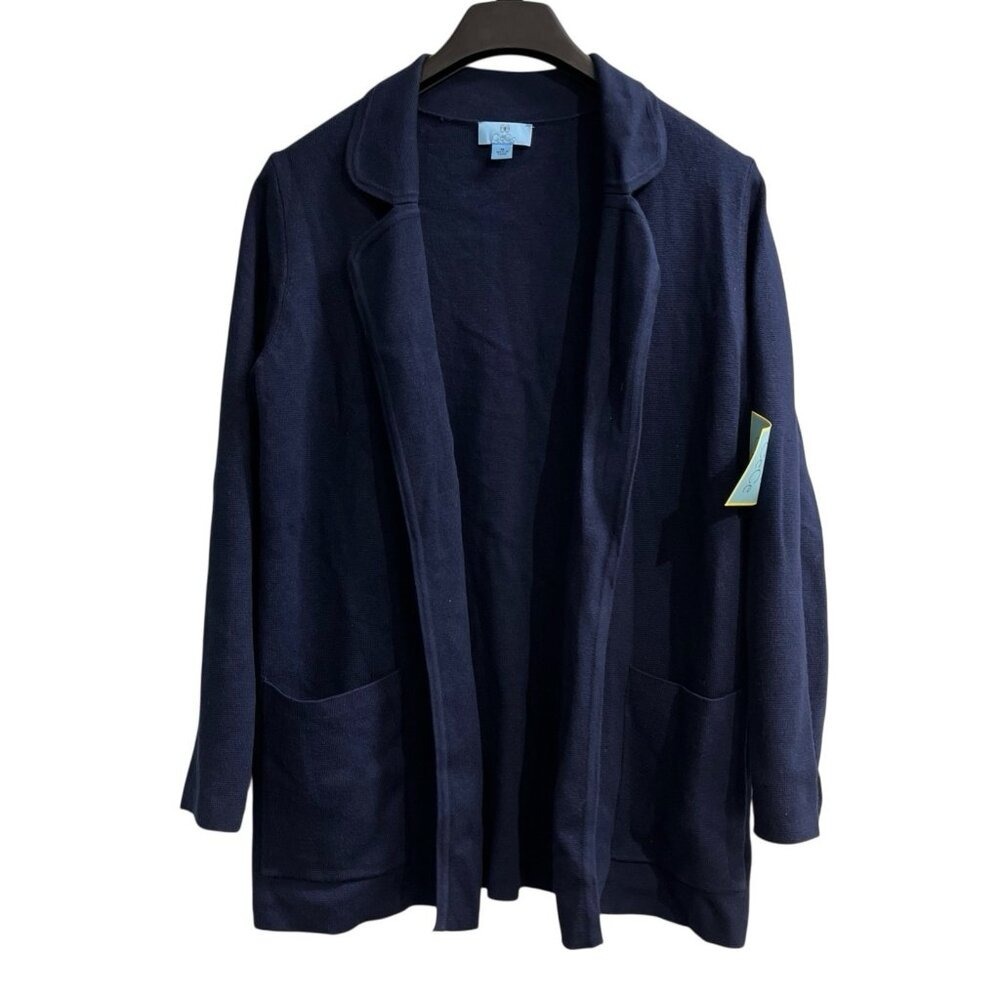 CeCe Cardigan Blue Heavy Knit Open Front Size M Stretch Neutral Capsule Office